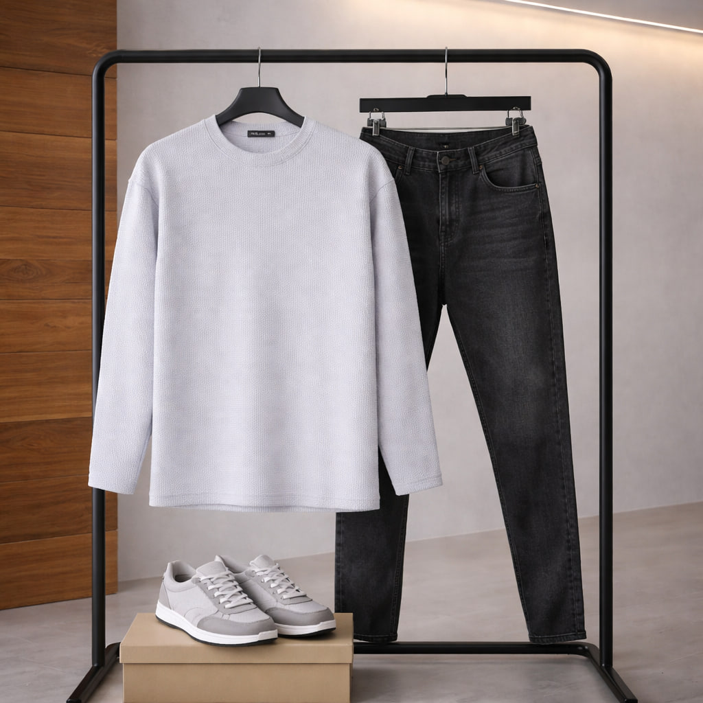 بلوز مردانه آستین بلند طوسی مدل Atra