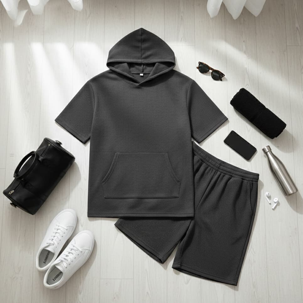 ست هودی و شلوارک مراکشی مردانه Morocco-طوسی تیره