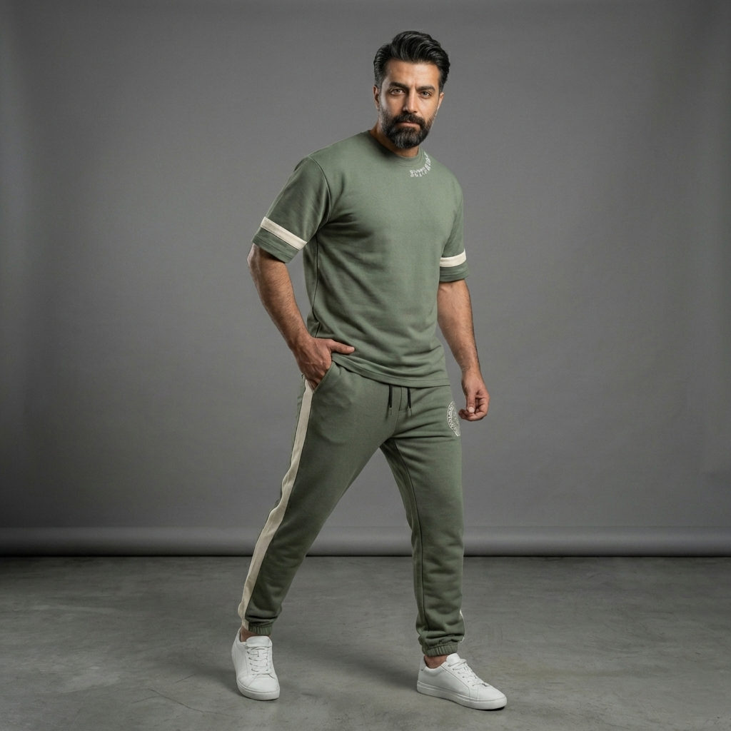 ست تیشرت و شلوار مردانه بنگال کش مدل Salar-سبز