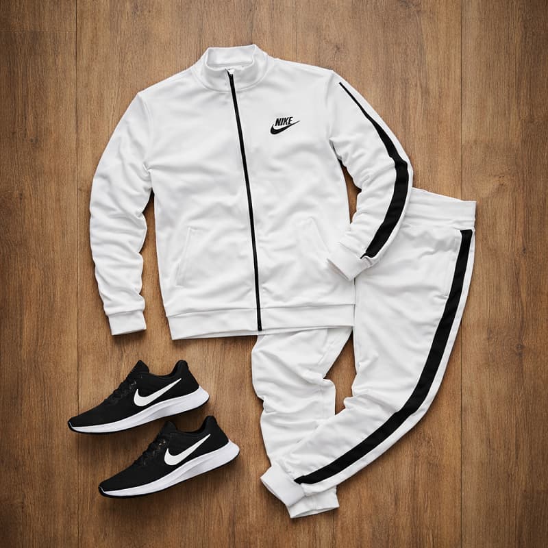 پکیج ست سوییشرت شلوار مردانه نایک مدل Madio  کفش ورزشی مردانه Nike مدل Tigo زیره سفید