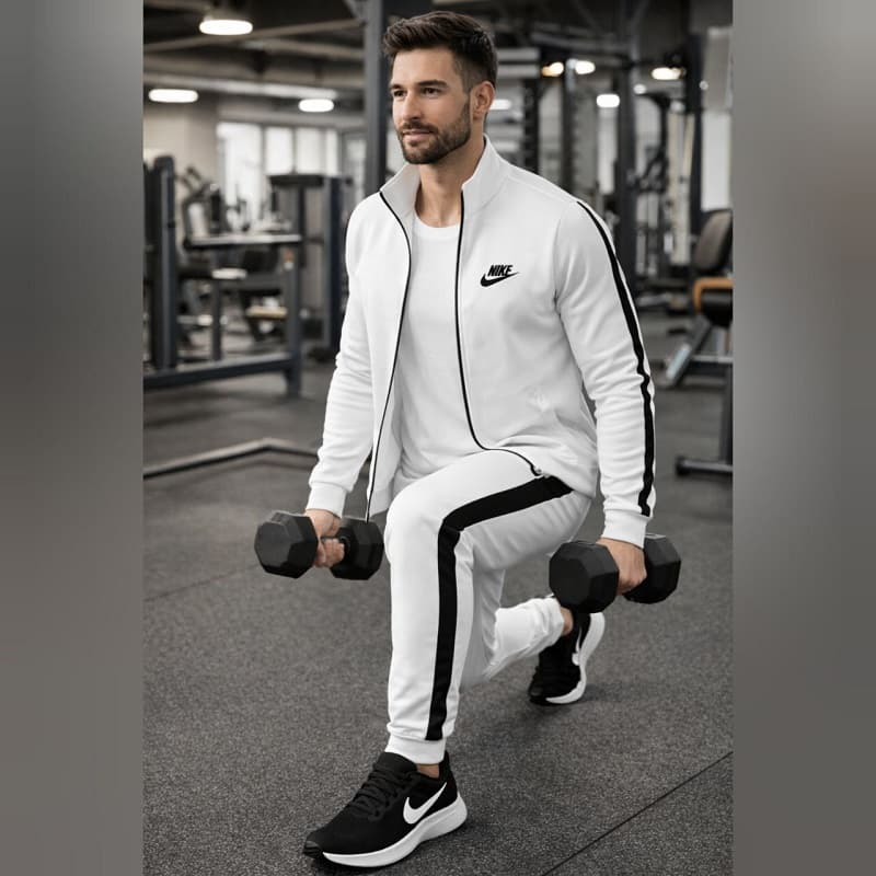 پکیج ست سوییشرت شلوار مردانه نایک مدل Madio  کفش ورزشی مردانه Nike مدل Tigo زیره سفید